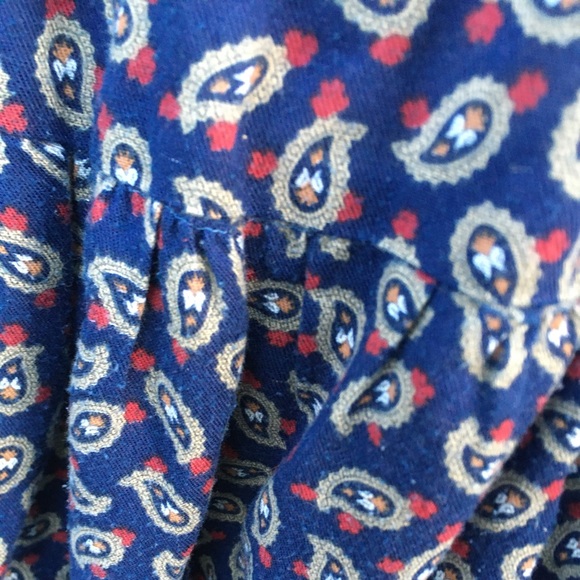 Vintage 80s Lanz Navy Blue Paisley Skirt Yoked Midi With Pockets 4 25” Waist - Picture 5 of 7